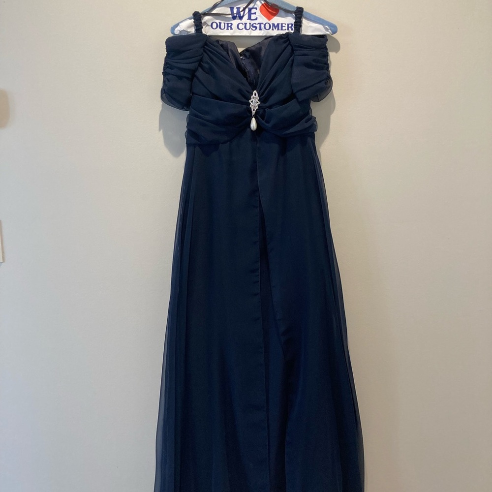Vintage Elegant Navy Off-Shoulder Gown